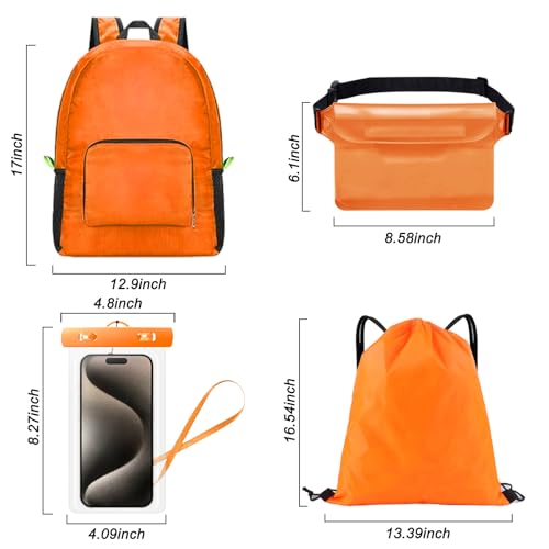 G GENLEAS Lightweight Outdoor 8 Piece Set, 2 Basic Backpacks 2 Drawstring Bags 2 Waterproof Waist Packs 2 Waterproof Phone Pouches for Adult Travel Camping Outdoor Cycling2