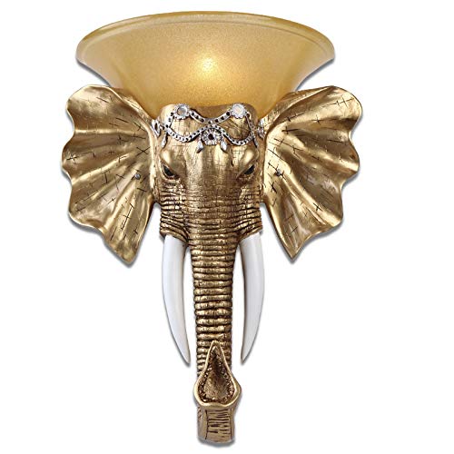 OOVOVAntique Resin Gold Elephant Stairs Wall Lamps Creative Bedside Living Room Wall Lights Bedroom Aisle Wall Sconces (Large Size)