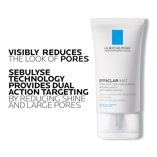 La Roche Posay Face Moisturizer for Oily, Acne-Prone Skin, Effaclar Mat Daily Face Cream, Anti-Shine & Pore Minimizer, Oil-Free, Recommended by Dermatologists, Travel Size, 40ml