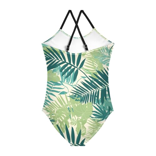 Tropical Palm Leaves Fern Leaf Kids Girls 1 Piece Bathing Suit Beach Swimming Suits with Adjustable Straps Quick-Dry2
