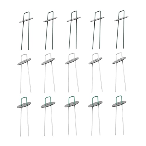 Uonlytech Clavos de Tierra en Forma de U 30 Piezas Metálicos para Jardinería, Fijar Césped Artificial y Lona, Diámetro 3 Mm, Colores Plata, Verde y Semiverde, Estacas Resistentes