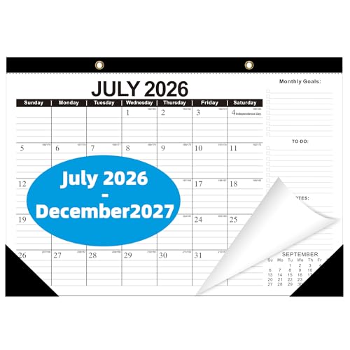 ZTX Desk Calendar 2026-2027 Wall Calendar from July 2026 to December 2027 18 Months 1712 Thick Paper with Plastic Cover for Teacher School Home Office