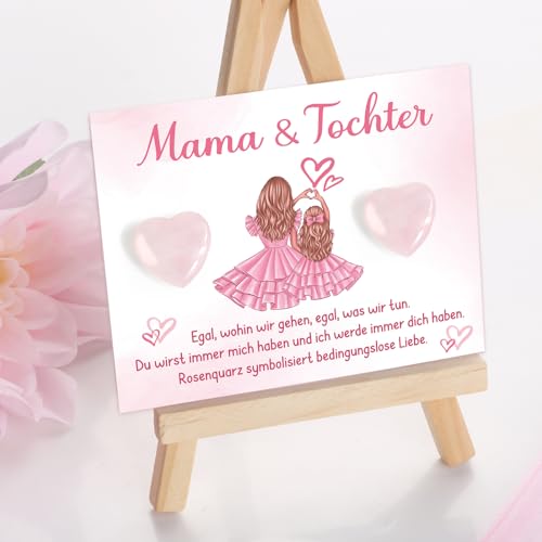BOFUNX Mutter Tochter Geschenk, 2pcs Herz Steine + Karte + Organzasäckchen, Mama Tochter Geschenk für Geburtstag Jugendweihe Hochzeit Weihnachten Neujahr Glücksbringer