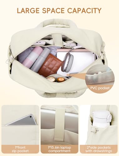 Image of CLUCI Weekender Travel Bag for Women Puffer Tote Bag Carry On Duffle Overnight Bags with Shoe Compartment