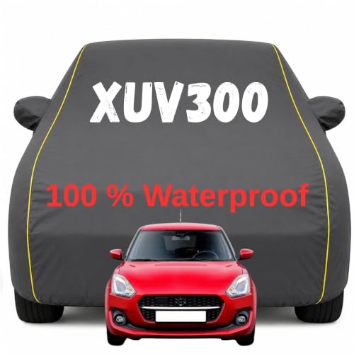Image of Durable Full Body Waterproof XUV300 Car Cover | Premium Polyester Grey Cover | Custom Fit Vehicle Protection | UV Resistant, Dustproof, Scratch Resistant, Heat & Wind Protection