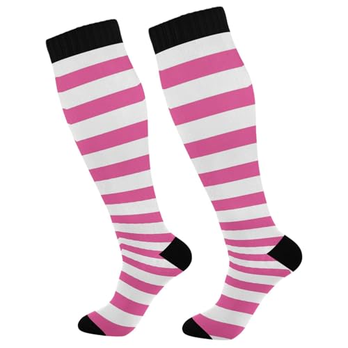 CZXW 1 Pair Rosy Red White Stripes Compression Socks 20-30mmHg Knee High Women Socks Tube Athletic Stockings for Men Sport Soccer Running Cycling Medical Nurse Winter Travel