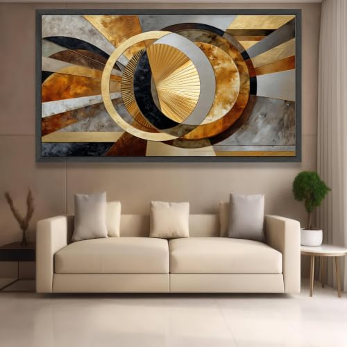 Tableau sur toile cercles géométriques dorés 70x110cm chic