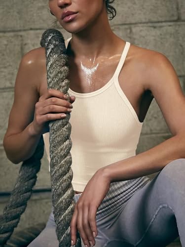 Image of LASLULU Womens Sports Bra Seamless Long Tank Spaghetti Strap Workout Bra