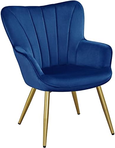 Yaheetech Velvet Accent Chair, Modern Armchair with Wing Side and Metal Legs, Cozy and Soft Padded and High Back for Living Room/Home Office/Bedroom, Blue