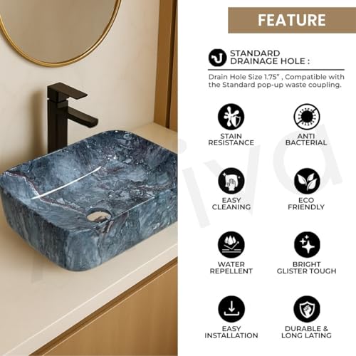 Image of Artiva Ceramic Wash Basin /Tabletop Washbasin For Bathroom,12 inchx16 inch /Small Countetop Bathroom Basin /Table Top Basin For Home,Office,Hotel /Rectangle Glossy Sink (Teal Green,12x16 Inch)