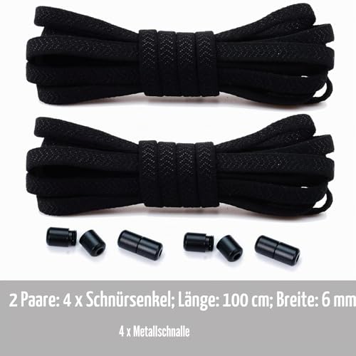 2 Paar Elastische Schnürsenkel Ohne Binden für Kinder Erwachsene, Schwarz
