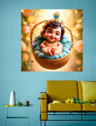 Image of Baby Krishna Wall Poster for Pooja Room, Office, Kids Room (Size- 41CM X 41CM)