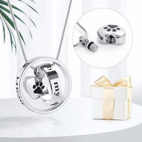 Für immer in meinem Herzen, nicht mehr an meiner Seite Haustier Einäscherung Schmuck für Asche von Hund / Katze Funeral Keepsake Urne Halskette Paw Print Memorial Halskette