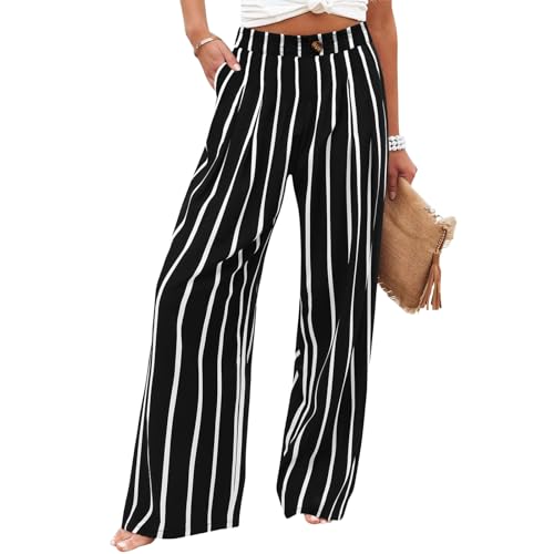Summer Pants for Women High Waist Wide Leg Pants Buttoned Up Lounge Trousers Straight Dressy Pant with Pockets