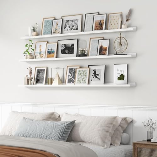 Image of Genuine Decor 72 Inch White Extra Long Wall Shelf, Large Display Shelf