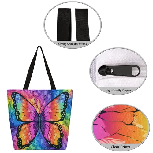 Colourful Abstract Butterfly Large Capacity Canvas Tote Bag Stylish Handheld Shoulder Bag Reusable Shopping Bag for Work Travel Beach Trips Shopping3