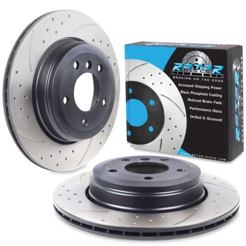 Direnza Rear Drilled Grooved 320mm Brake Discs Compatible with BMW E60 E61 E63 530D 525 D 520I 03+