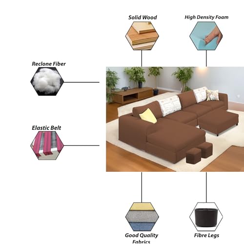 Image of Koza LHS 8 Seater L Shape Sofa Set with Center Table for Living Room (Brown Fabric) Premium Fabric Sofa