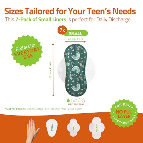 Salvaslip reutilizables antideslizantes para adolescentes (S, 7 uds); lavables a alta T°, 100% transpirables, sin olores; salvaslip de tela en algodón orgánico para flujo blanco y uso diario (sin PUL) - imagen 3