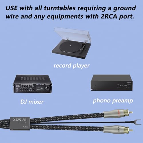 Preffair Turntable Cable with Ground Wire Phono RCA Cable Gold Plated Dual RCA Stereo Phono Interconnecting Wire for Preamp, Record Player, Amplifier (X425-2R, 3.3FT) by Preffair - Image 5