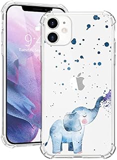 MAYCARI Cute Blue Elephant Case Clear for for iPhone 13 6.1 Inch, Cartoon Animal Pattern Transparent Shockproof Anti-Scratch Soft TPU Cover with Air Cushion for Men&Women