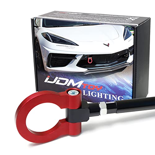 iJDMTOY Red Track Racing Style Front Bumper Tow Hook O-Ring Compatible with Chevrolet 2022-up Corvette C8, Made of Light Weight CNC Aluminum