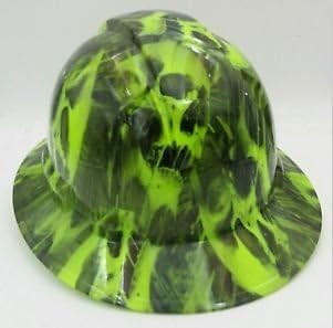 Wet Works Imaging Customized Pyramex Full Brim Green Melting Skulls Hard Hat with Ratcheting Suspension