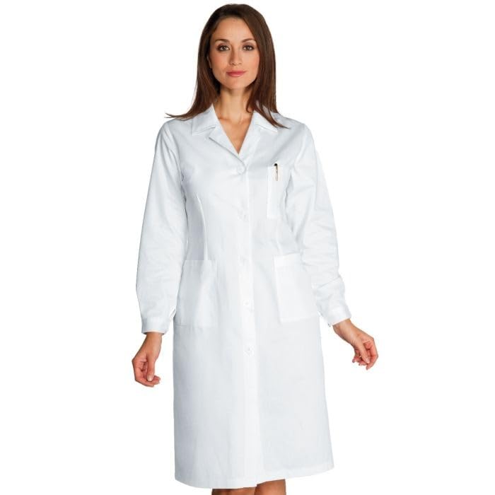 I.sacco Camice da Lavoro da Donna con Manica Lunga in 100% Cotone Satin (Bianco)