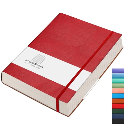 AHGXG Cuaderno de 320 páginas numeradas grandes B5 grueso con rayas universitarias, papel forrado de 100 g/m², piel sintética, tapa blanda para la escuela de trabajo, 7.6 x 10 pulgadas, rojo