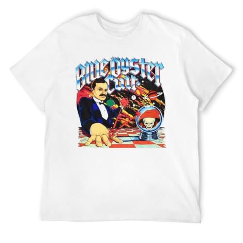 Youth Men Blue Music Oyster Cult Band T-Shirt Round Neck Short Sleeve Shirt, Breathable Cotton Tees Tops Shirt for Men, Vintage Custom Tees Clothing Tops 2XL White-Style