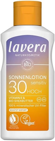 lavera Sunlotion Sensitiv LSF 30 – Zonnecrème zonder chemische UV-filters – voor de gevoelige huid – waterdicht – veganistisch – natuurlijke cosmetica – 100 ml