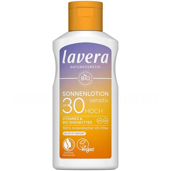 lavera Lozione solare Sensitiv SPF 30 – Crema solare senza filtri UV chimici – per pelli sensibili – Impermeabile – Vegan – Cosmetici naturali – 100 ml