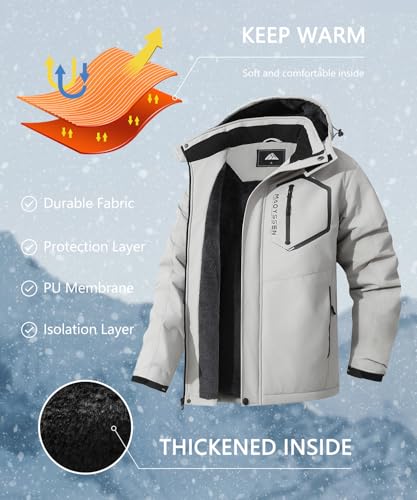 Image of Men's Mountain Ski Jacket Winter Snow Coats Waterproof Warm Fleece Lining Jacket Parka with Hooded