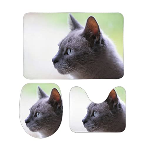 3 Teilig Badematte Set Tierkatze 5 3D Badematten Set rutschfest, Badezimmerteppich,U-förmiger WC-Vorleger,WC-Deckelbezug… – Bild 3