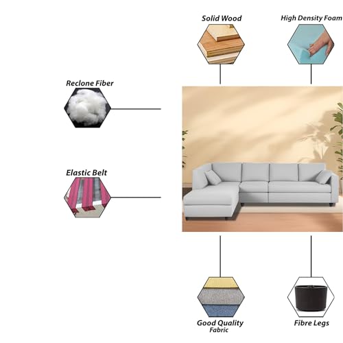 Image of Florian LHS 6 Seater L Shape Sofa Set for Living Room (Grey Fabric) Premium Fabric Sofa