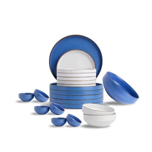 Image of Shay Modern Japandi Blue Ceramic Dinner Set, 21 Pcs, | Crockery Set |for Gifting & Dining | Matte Finish | Dinner Set Ceramic (Japandi Dinner Set - Blue, 21 Piece)