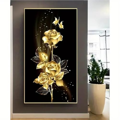 Affiche sur toile de fleurs aux feuilles dorées grand format 50x100 cm pour décoration salon
