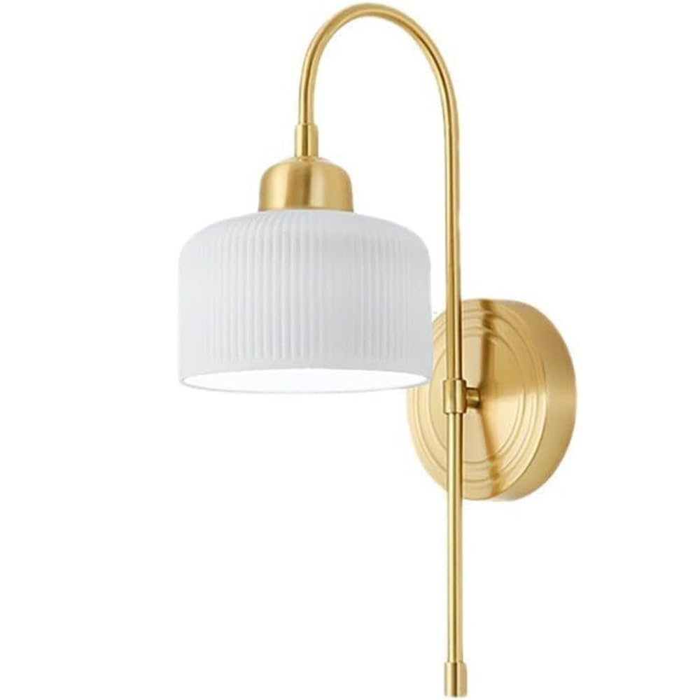 JYBNBBE Vintage Ceramic Wall Light Fixture Mid Century Modernd Hallway Wall Sconce Nordic Gooseneck Farmhouse Antique Brass Wall Mounted Lamp for Bedroom Living Room Bathroom