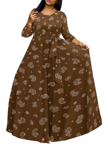 Image of PinkPatty Women's Long Sleeve Maxi Dress Plus Size Casual V Neck Wrap Dress with Pockets&Belt