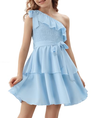 Danna Belle Girls Dress Tween One Shoulder Ruffle Tiered Layer Summer Party Dress Clothes Gifts Size 5-14