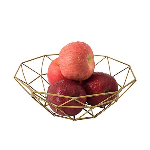 Mornenjoy Fashion Creative Large Iron Mesh Woven Fruit Basket Fruit Bowl Office Home Table Art Disply Tray Holder Stand Serving Metal Banana Orange Storage Container Bread Basket Snacks Rack (Gold)