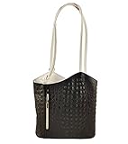  Freyday 2 in 1 Handtasche Rucksack Henkeltasche aus Echtleder in versch. Designs (Kroko Schwarz-Weiß)