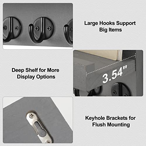 Lwenki Key Holder for Wall, Decorative Key and Mail Holder with Shelf Has Large Key Hooks for Bags, Coats – Paulownia Wood Key Hanger with Mounting Hardware (9.8”W x 6.7”H x 4.2”D) (Grey) - Cosy Home Interiors Lwenki Key Holder for Wall, Decorative Key and Mail Holder with Shelf Has Large Key Hooks for Bags, Coats – Paulownia Wood Key Hanger with Mounting Hardware (9.8”W x 6.7”H x 4.2”D) (Grey) - Image 3