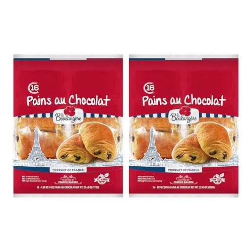 La Boulangère Pains au Chocolat, Pack of 2 – 32 Individually Wrapped Chocolate Croissants, Authentic French Recipe, Non-GMO, No High Fructose Corn Syrup, No Artificial Flavors & Colors, Kosher Certified, Ready to Eat Snack