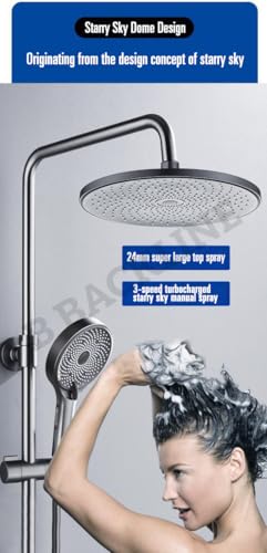 Image of Backline 4-in-1 Shower Panel for Bathroom | Full Set Wall Mount Rainfall Shower System with Hot & Cold Mixer, Hand Shower, Overhead Rain Shower & Jet Spray | Grey Finish