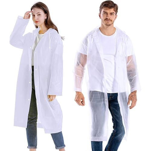 Image of OUTO Raincoat for Women Waterproof, EVA Raincoat for Men with Hood, Lightweight Reusable Rain Poncho, Full Sleeves Outdoor Rain Wear for Camping, Hiking & Travelling (Free Size,1 Pc White)