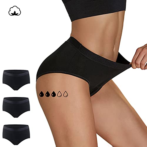 Paosod Culotte menstruelle Femme Fille Lavable reutilisable - Culotte, Slip de regle absorbante, pour Menstruation, à la Place de tampons Lavable, Coton, Protection périodique (XL, Set of 3) Cover