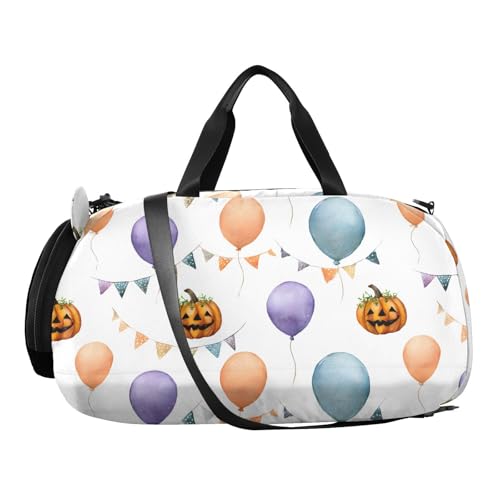 Duffle Bag for Boys or Girls with Shoes Compartment, Balloon Pumpkin Colorful Flag Sports Travel Bag Overnight2