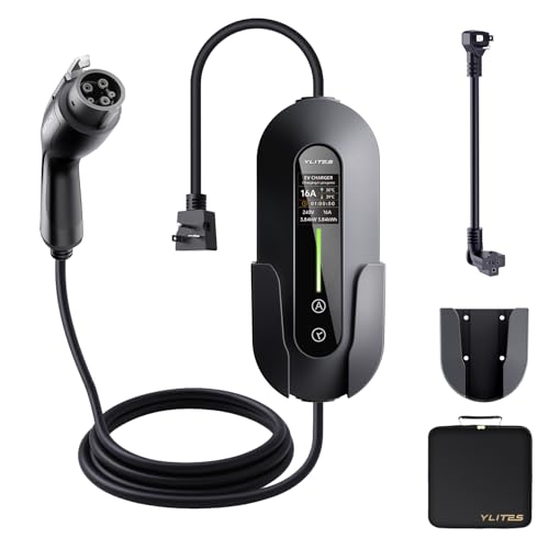 YLITES 2026 Upgraded Level 1 & 2 Portable EV Charger 21Ft J1772 Charging Cable 816Amp Adjustable Current with Delay Start 110240V NEMA 6-20 Plug with 5-15 Adapter for All EVs & PHEVs