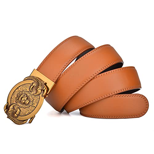 Men Women Leather Ratchet Click Belt Dress with Lion Head and Paws Automatic Buckle Western Cowboy Slide Waist Belt (120cm/waist:41", Orange)3